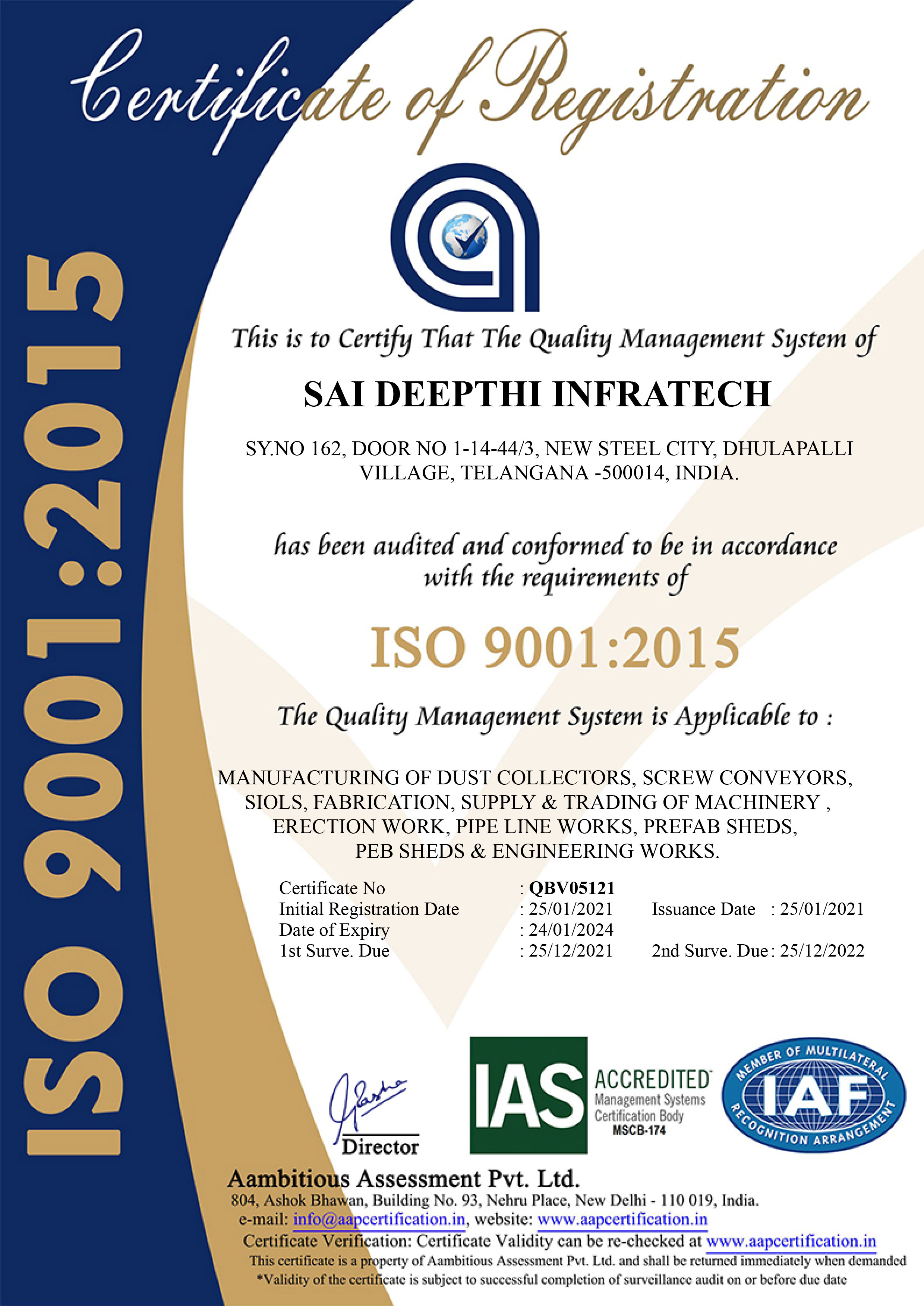 M/s Sai Deepthi Infratech is a Hyderabad based organization specializing in Fabrication Facility Works (Dust Collectors, Rotary Air Lock Valves, Screw Conveyors, Silos Fabrication Works, Erection Works and Pipe Line Works